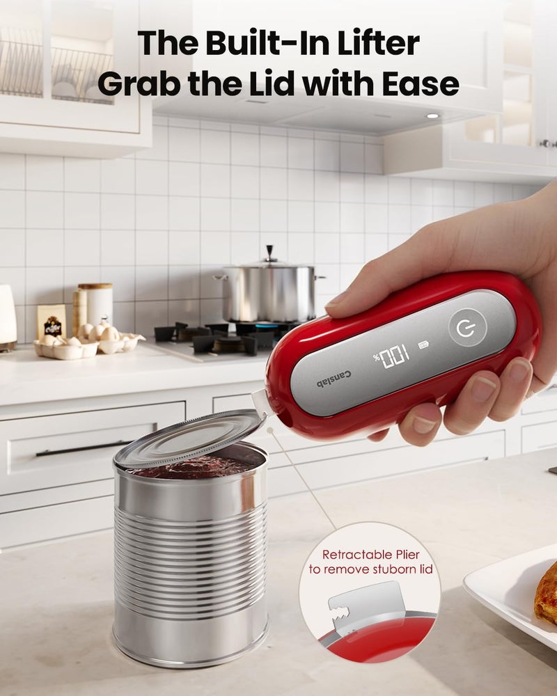 Canslab RETRO Electric Can Opener, Auto-Stop One-Touch Operation, USB Rechargeable with LED Battery Track, Side Cut Smooth Edge Can Opener for Seniors with Arthritis, Wall-Mountable Small Size, Red - Image 5